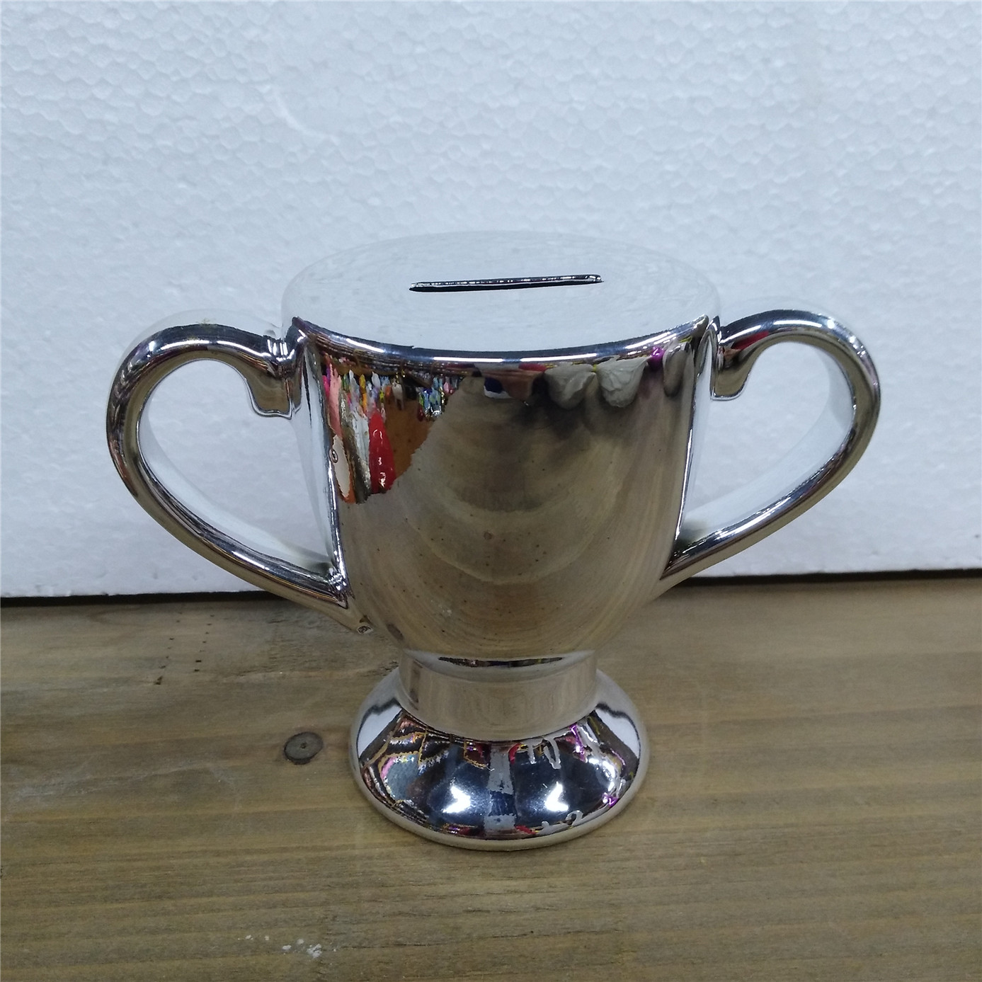 Ceramic slivery trophy shape money bank  money saving bank customized