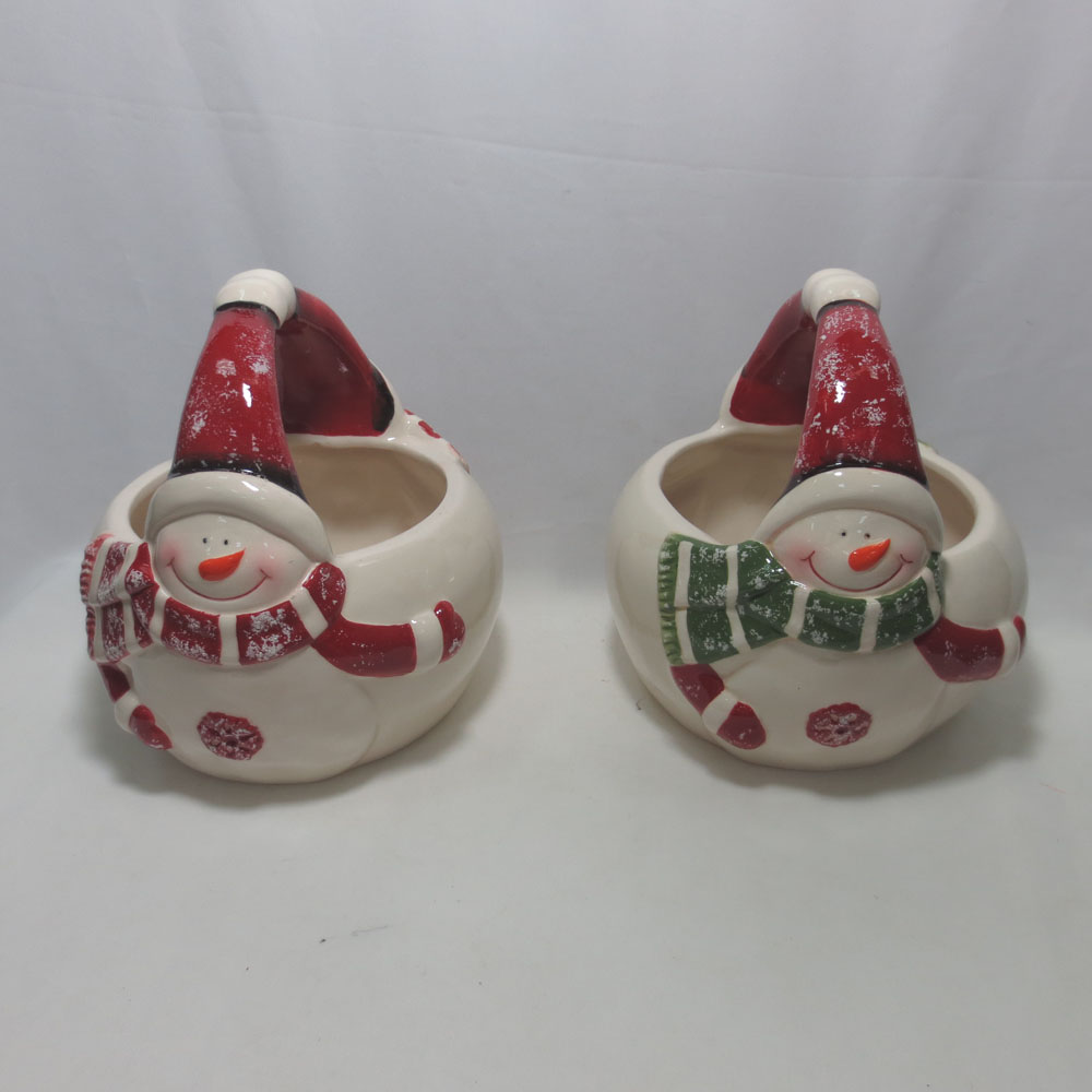 Ceramic christmas snowman  basket bowl