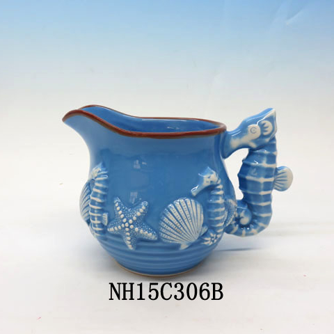 Blue color ceramic sea horse milk jug sea horse decorative jug