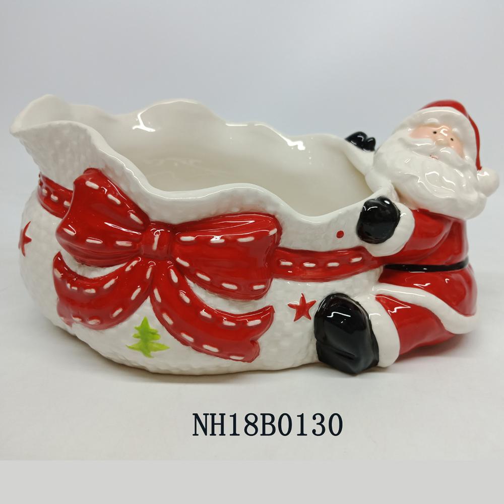 Bowl shaped ceramic pots with Santa Claus Christmas decorations gifts