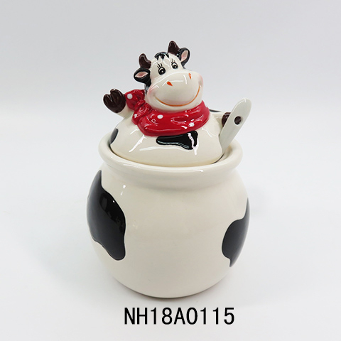 Farmer cow cream & sugar jar set w/sugar spoon,Ceramic