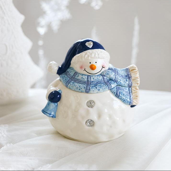 Customized bule color handmade snowman painting teapot porcelain teapot