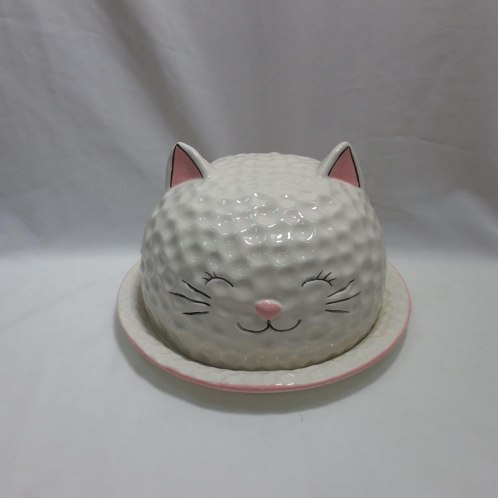 Butter Dish Cat Kitty Shaped White Ceramic / Porcelain, Custom