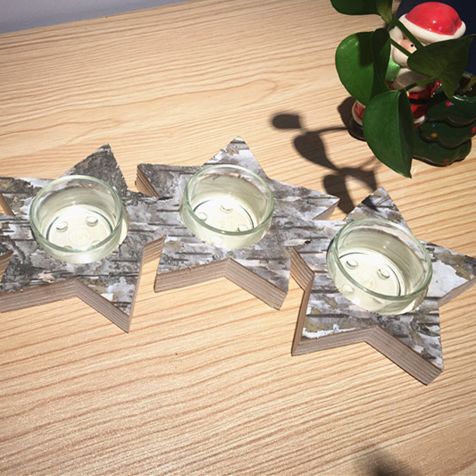 Natural primitive  birch star tealight holders ,4 assit