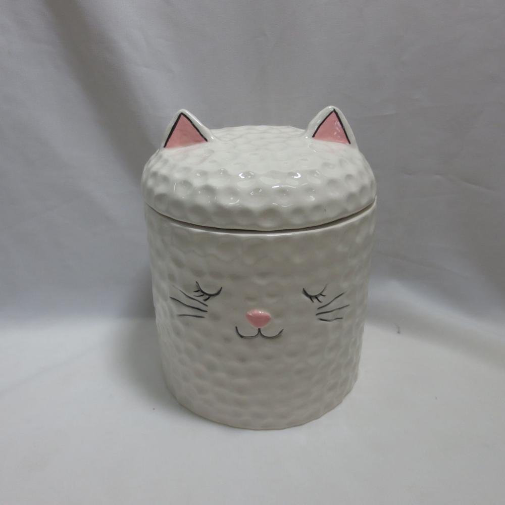 White Fat Cat Cookie Jar Home Office Decor