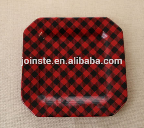 Custom red and black grid painting ceramic plate for candy, snack plate,tableware