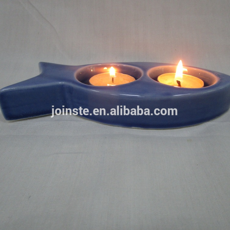 Custom cheap blue fish shape candle stand tealight candle holder