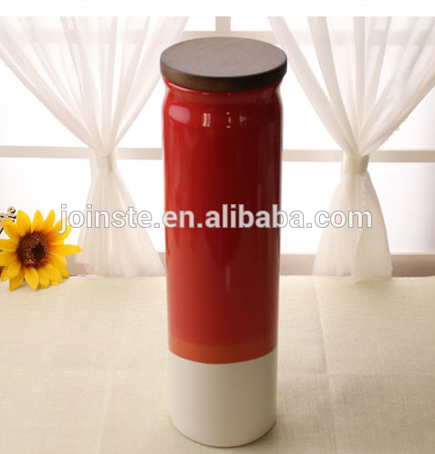 Customized red and white round shape ceramic cookie candy jar biscuit storage
