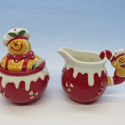 Christmas Gingerbread Sugar Jar with Lid & Creamer, Custom Ceramic Creamer