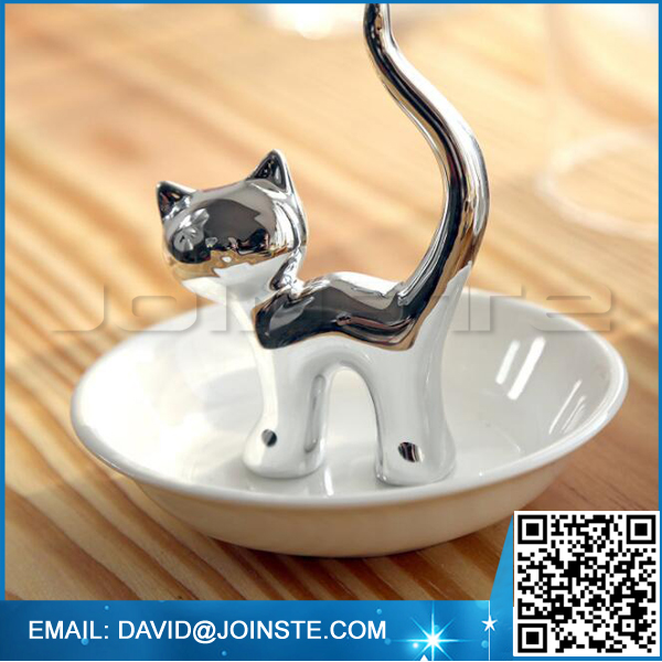 Silver Cat Small Jewelry Rack Ceramic Cat Ring Holder Trays