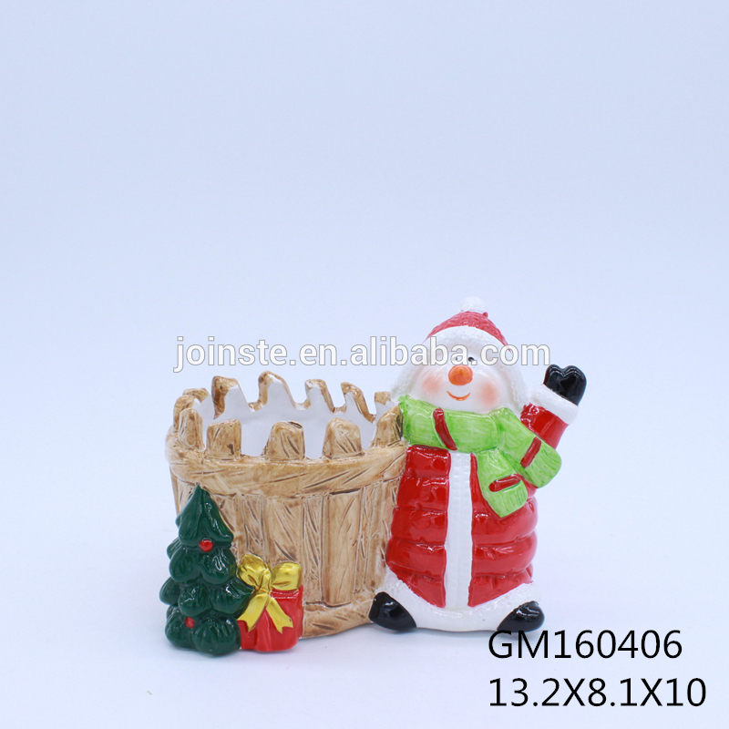 Custom high quality wooden shape basket ceramic candle holder with Santa