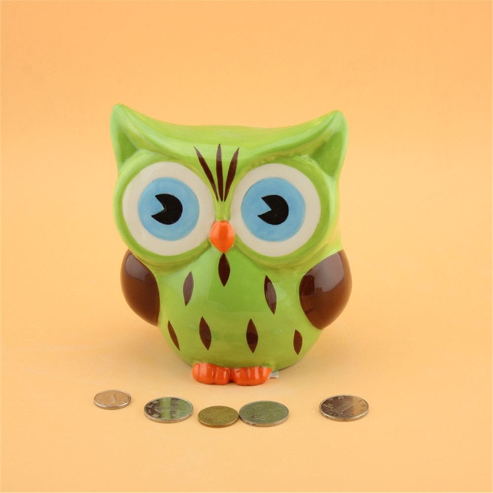 Green Owl shape money coin bank  ceramic owl shape money piggy bank  wholesale