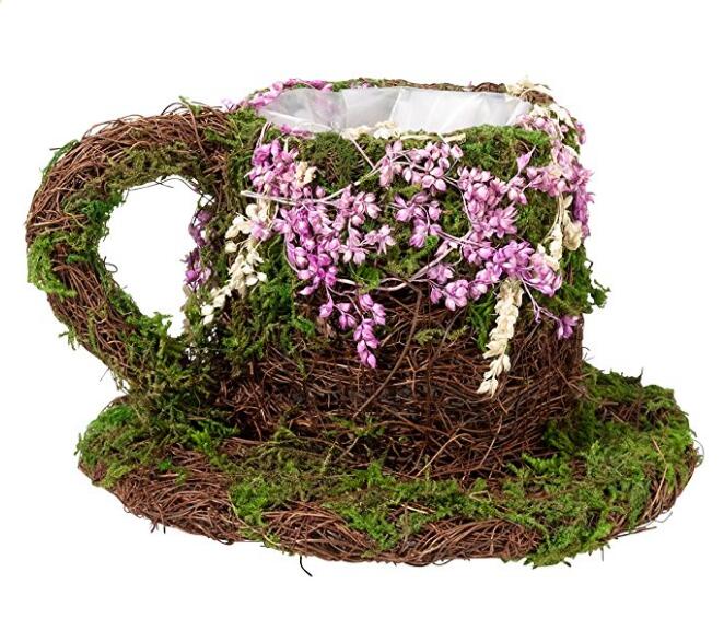 Rattan and moss teacup basket