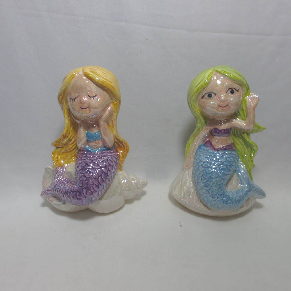Pearl Glazed Ceramic Mermaid Shaped Salt & Pepper Shaker Set
