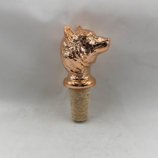 Gold color Bear head Shape Wine bottle stopper, Ceramic, Custom shape wine stopper funny