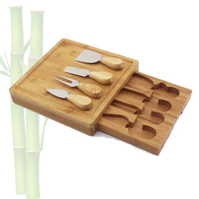 Cheese Board Set, Charcuterie Board, Cheese Cutting Plate, Bamboo Serving Tray with Cutlery Knives in Drawer, Big Meat Cracker