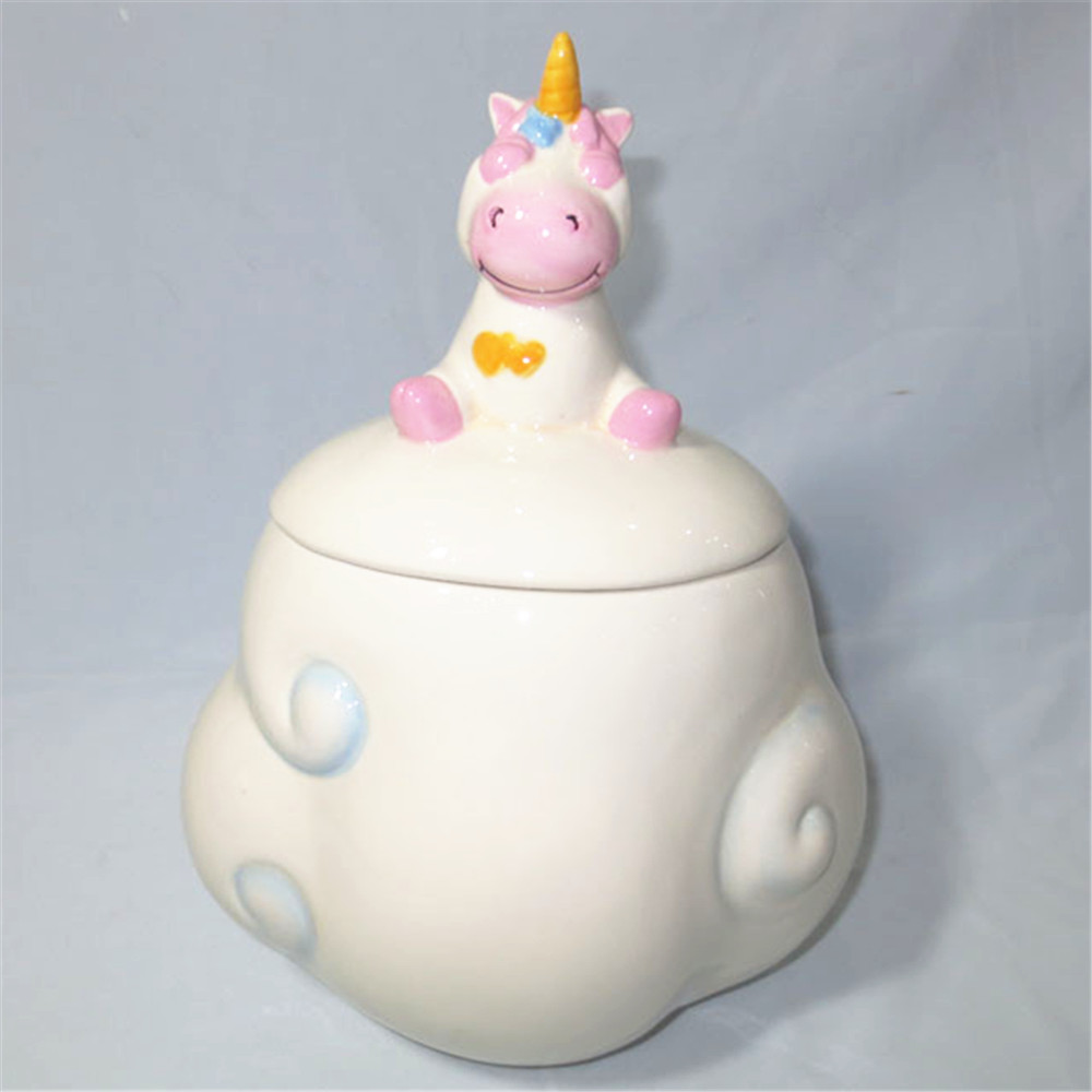 Cute unicorn cookie jar , ceramic candy cookie jar with unicorn figurine lid