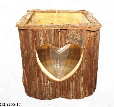 Natural wood primitive wooden lantern with bark