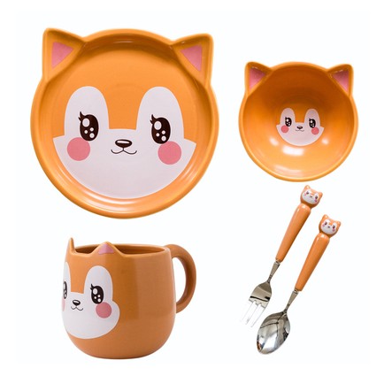 Orange ceramic kid's cartoon raccoon  table ware set