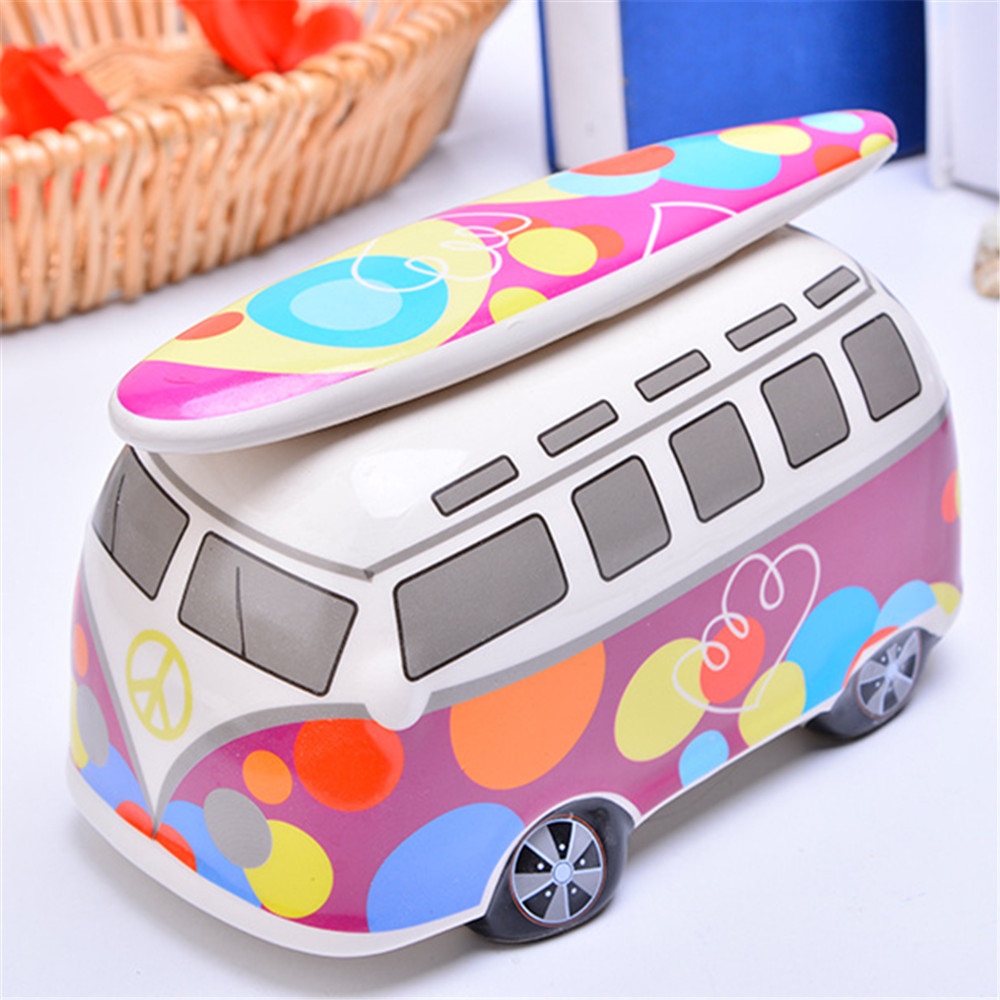 Colorful Kids Ceramic  Bus Shape  Money bank  hand made Moneybank