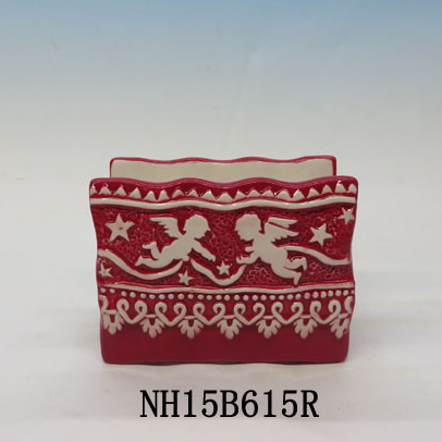 Red christmas ceramic angel lace embossed napkin holders
