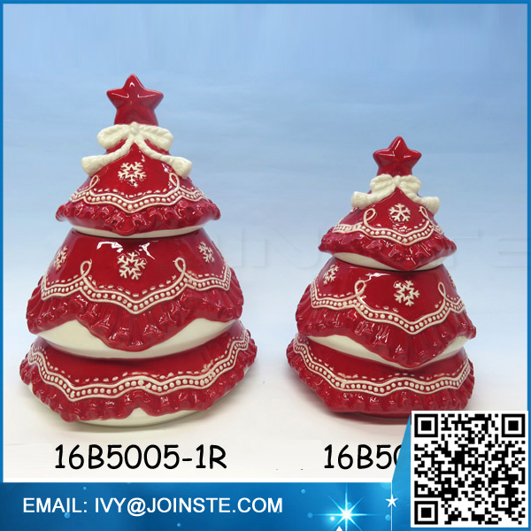 Christmas tree shaped cookie jar ceramic food jars wholesale small candy jar