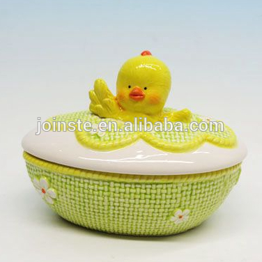 Custom cheap yellow chicks 3d painting jewelry box ceramic candy box