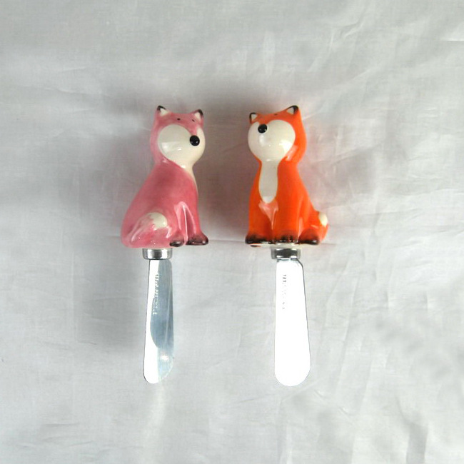 Custom Made Ceramic Butter Pizza cheese spreader blades knife, Fox Shape