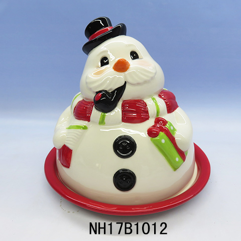 Christmas Snowman Ceramic  Butter Dish with Cover, Cheese dish