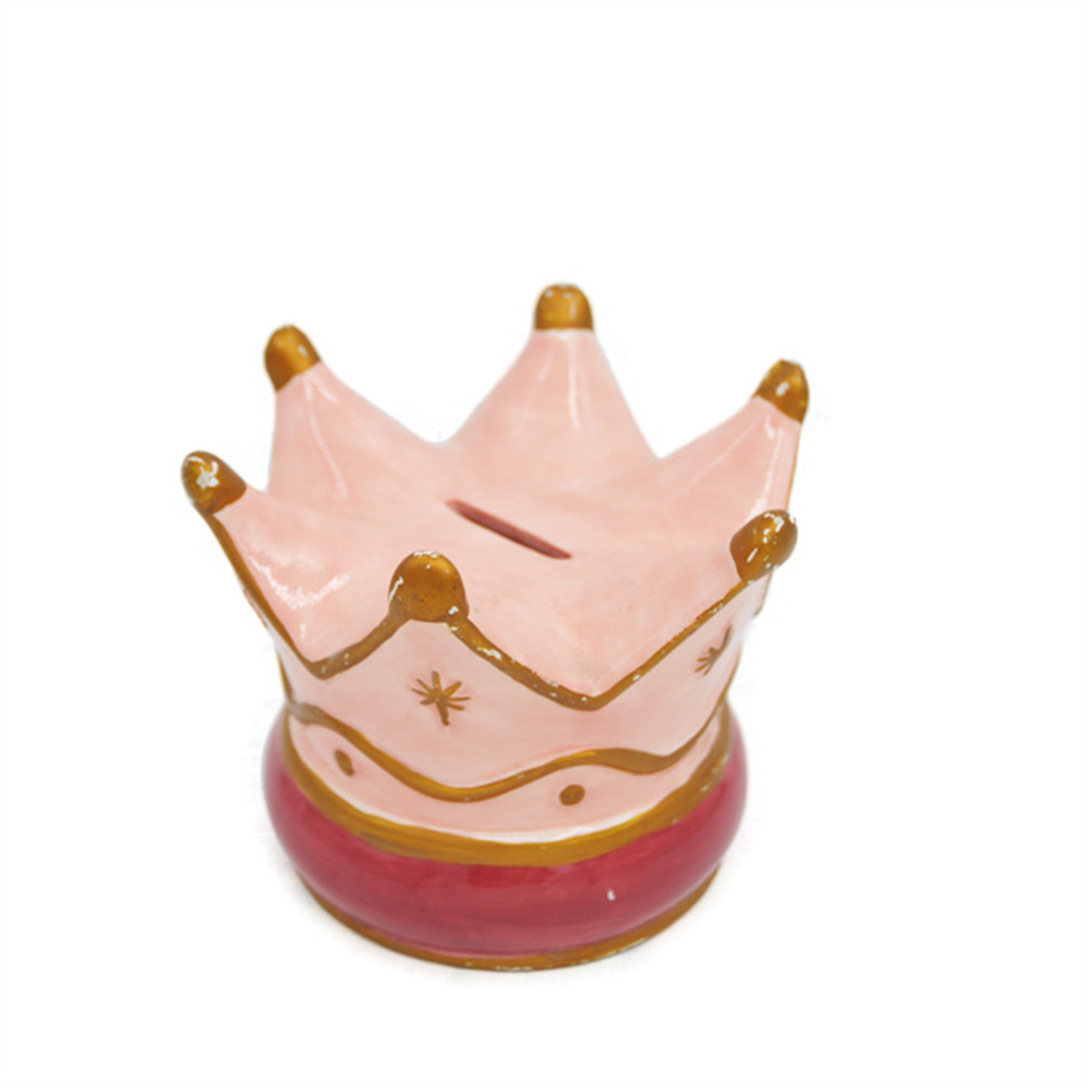 Wholesale  pottery   money piggy bank  pink crown  ceramic money  coin bank for kids