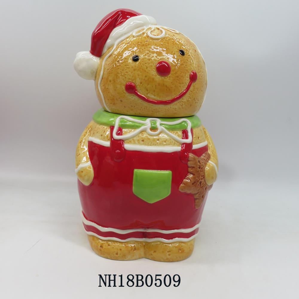 Ceramic Christmas Gingerbread Man shape Cookie Jar, Ceramic Candy Treat Jar