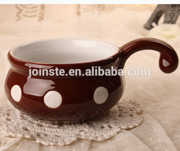 Custom Korean ceramic bowl brown color ceramic soup bowl with handle
