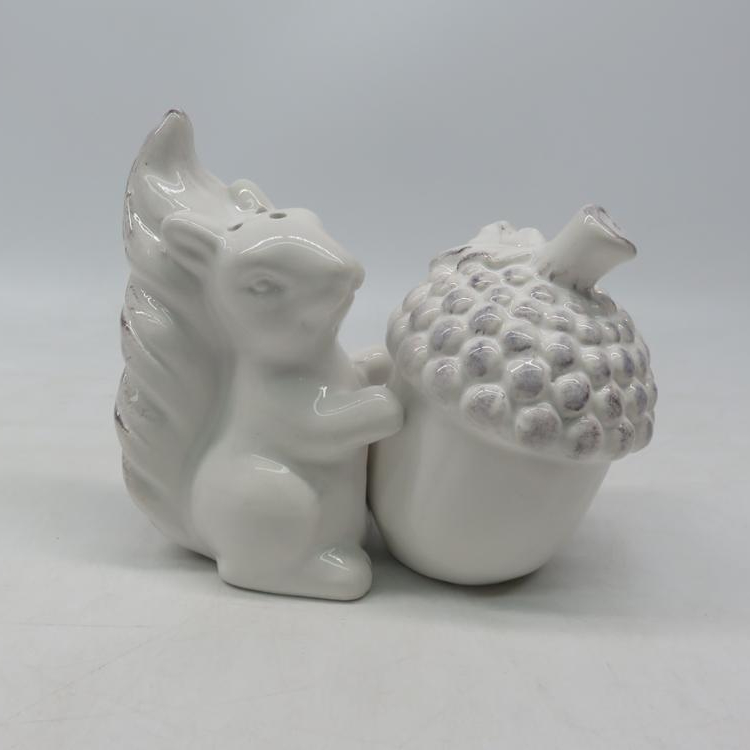 Funny Ceramic Squirrels and pine cones shape Salt and Pepper Set
