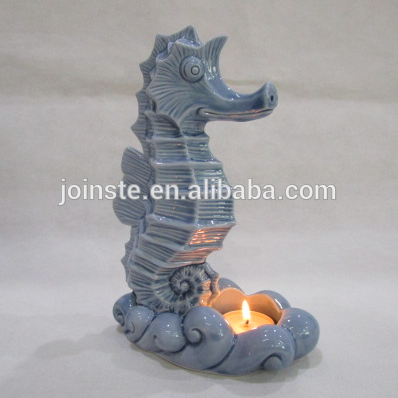 Custom blue sea horse shape candle stand tealight candle holder