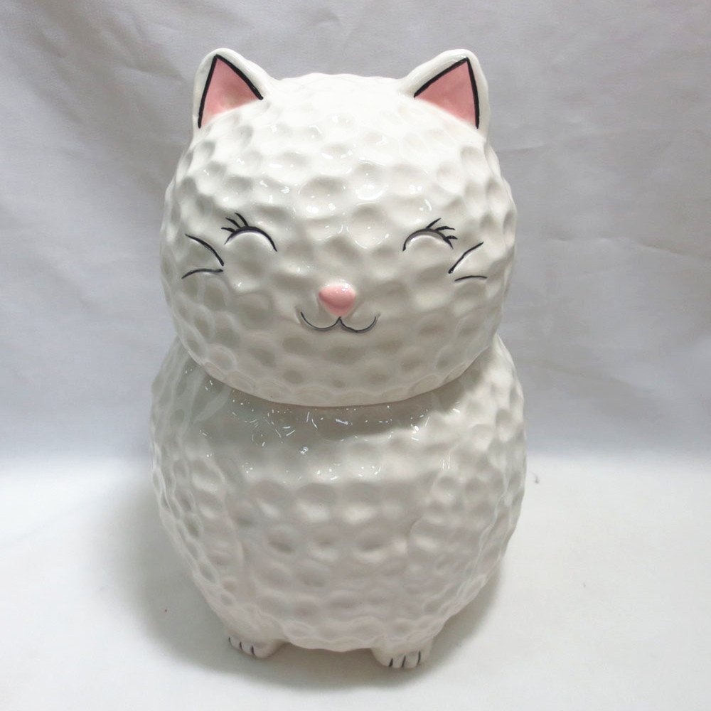 Hand made  high quality ceramic   animal cookie jar ,  funny cat shape cookie jar  storage jar