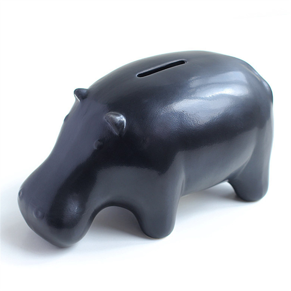 Matte Black  hippos money bank ceramic hand made   novelty coin bank
