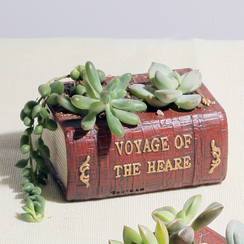 Book shape resin flower planter pot polyresin home decoration