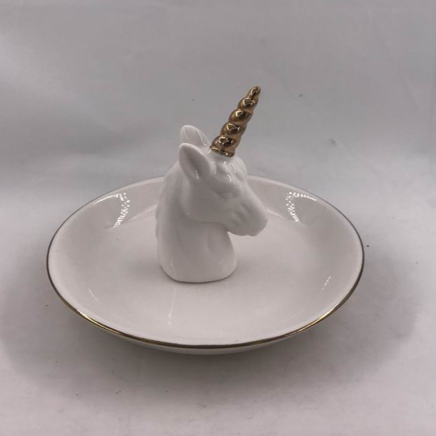 White Unicorn Ceramic Ring Dish, wholesale ceramic ring dish, Custom accept