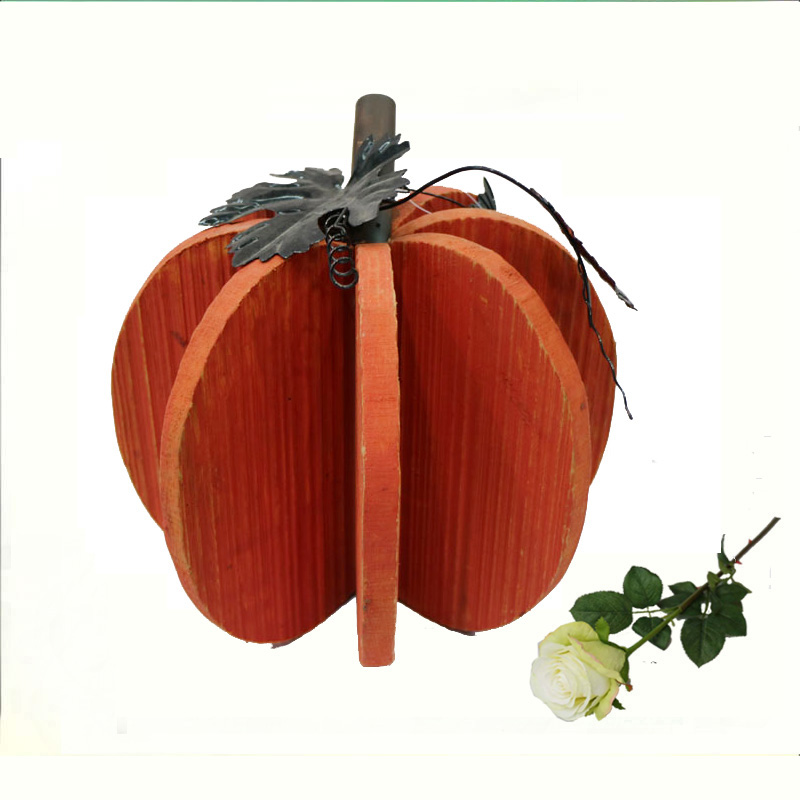 Wooden halloween pumpkin decorations with iron leaves