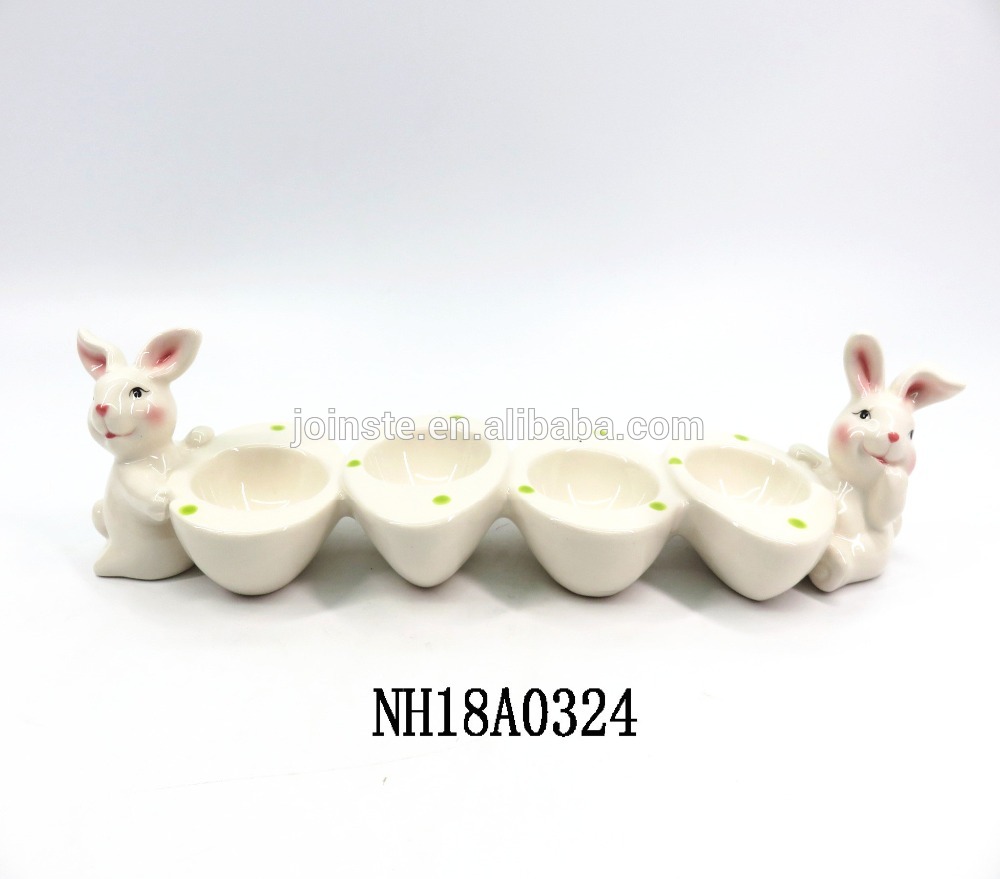 Ceramic Happy Easter Bunny Rabbit & Spring Egg holders