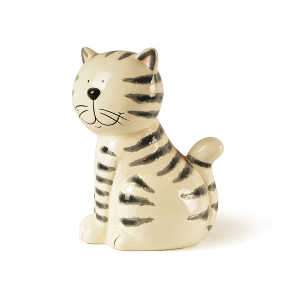Custom Ceramic 3D animal  money bank stripe cat shape piggy bank coin bank