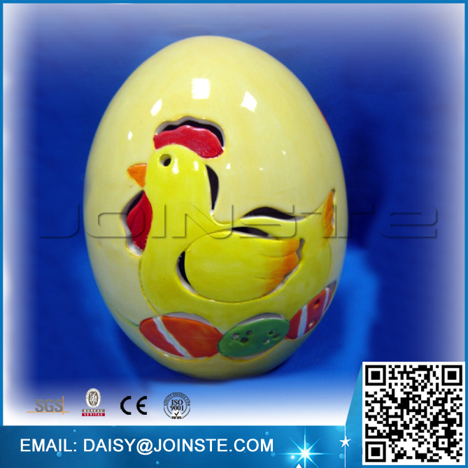 Yellow giant easter egg in ceramic with light
