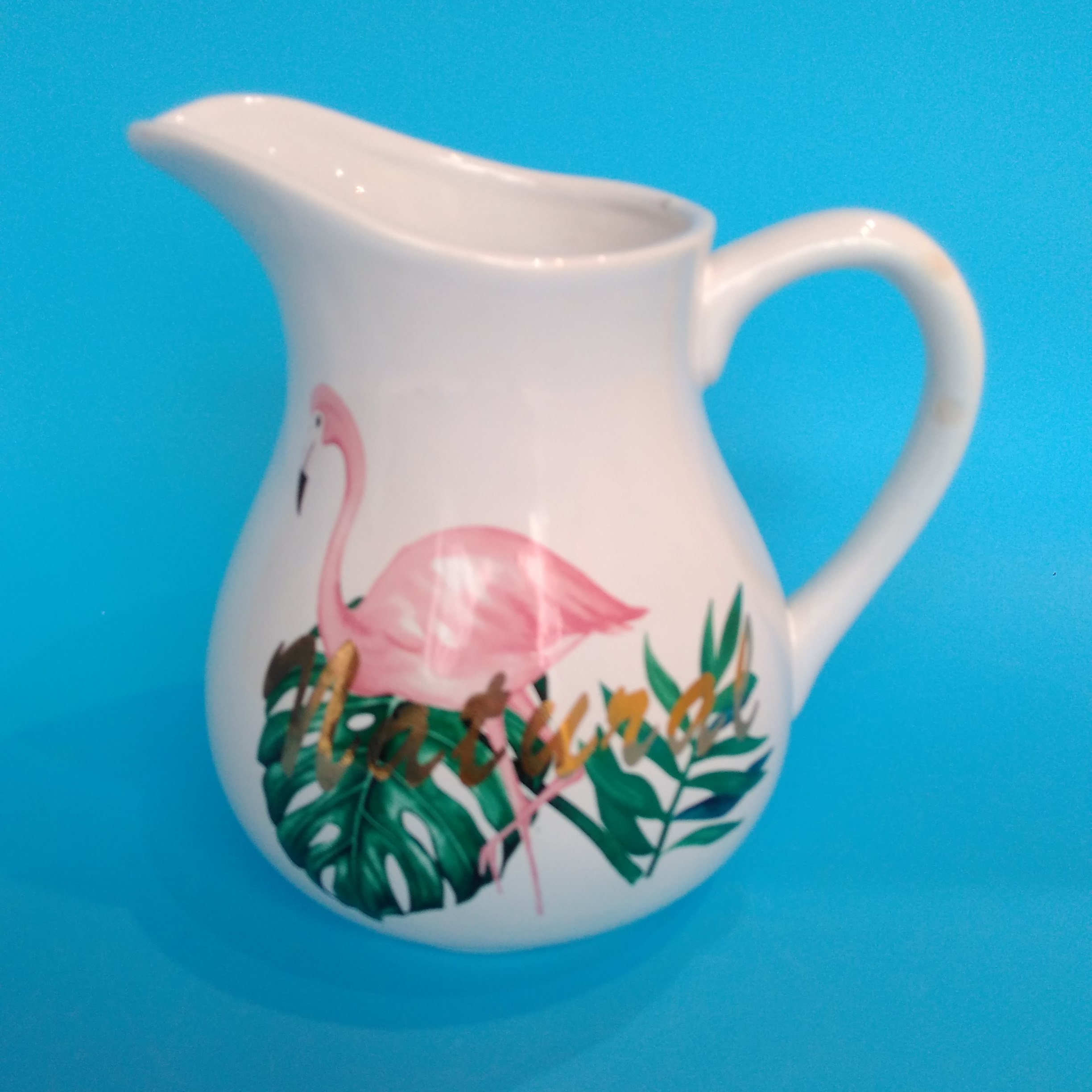 Flamingo palm leaf decal ceramic kitchen use jars ,ceramic creamers