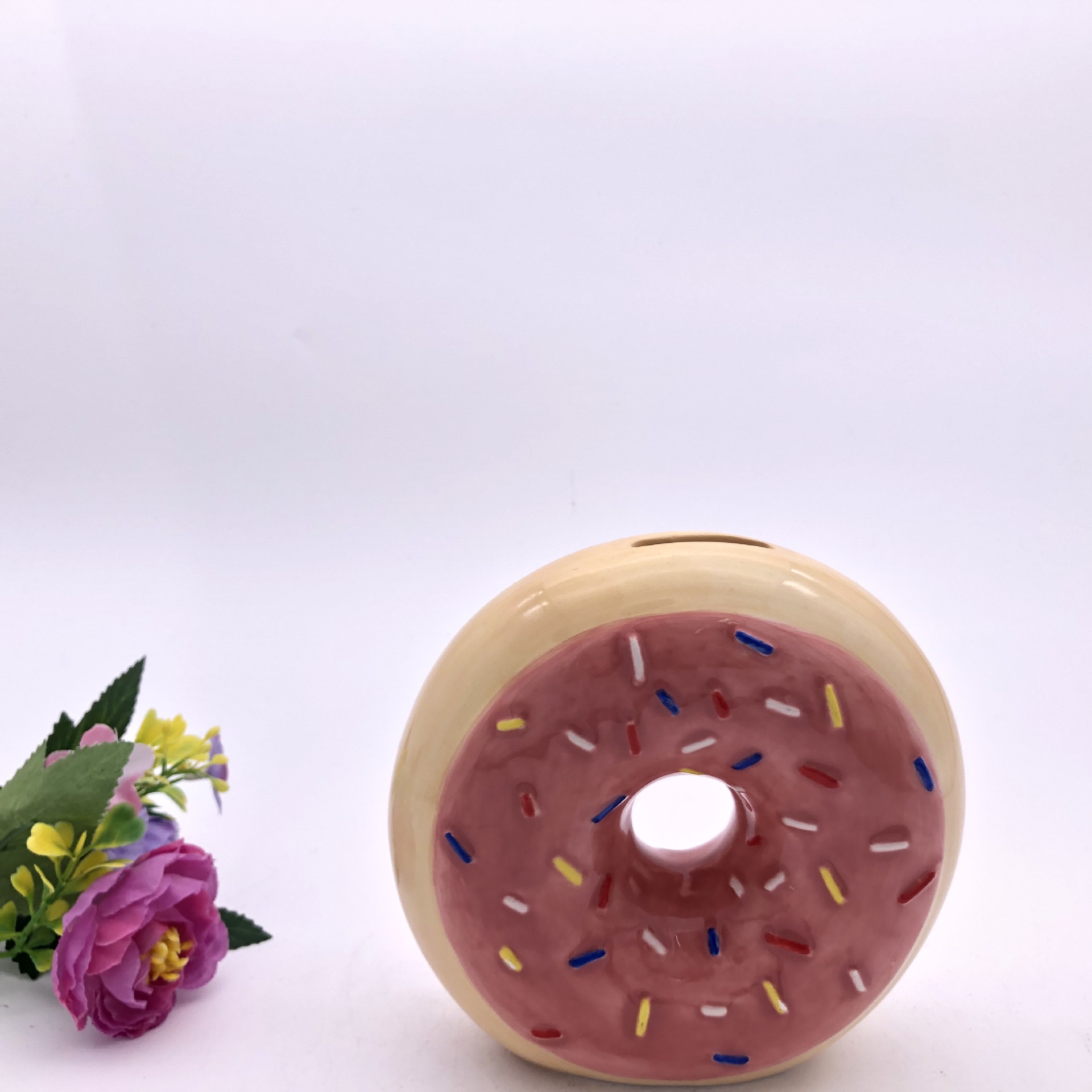 Multi Color Donut Coin Ceramic Bank, Piggy Bank