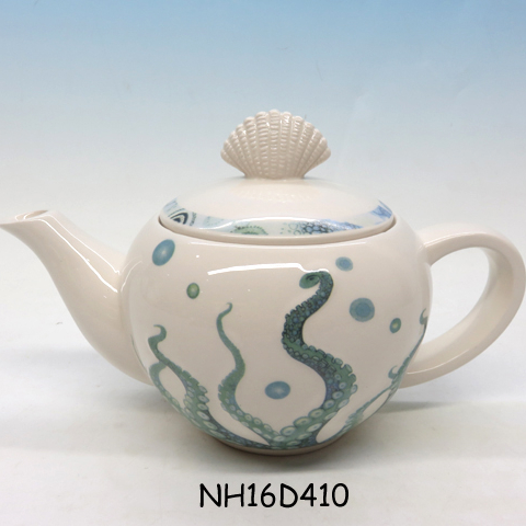 Ceramic Octopus decal Teapot 33 Oz 9 X 7 X 6 Inches