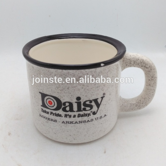 White letters stone finish ceramic coffee mug