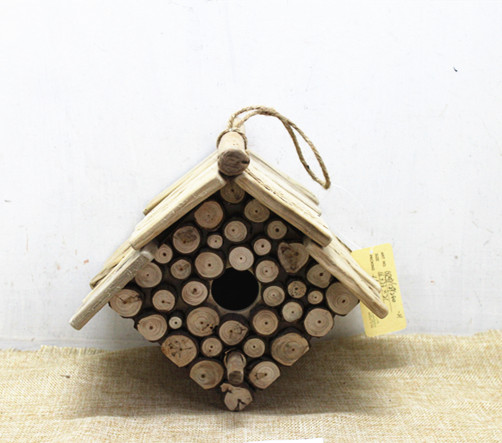 Primitive wood bark winter bird houses craft