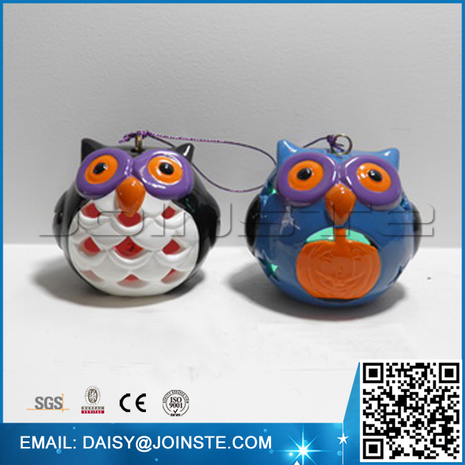 hanging with strings ceramic owl lamp