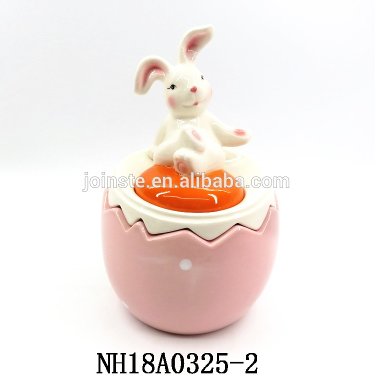 Ceramic Easter Eggs Candy Jar with bunny on top