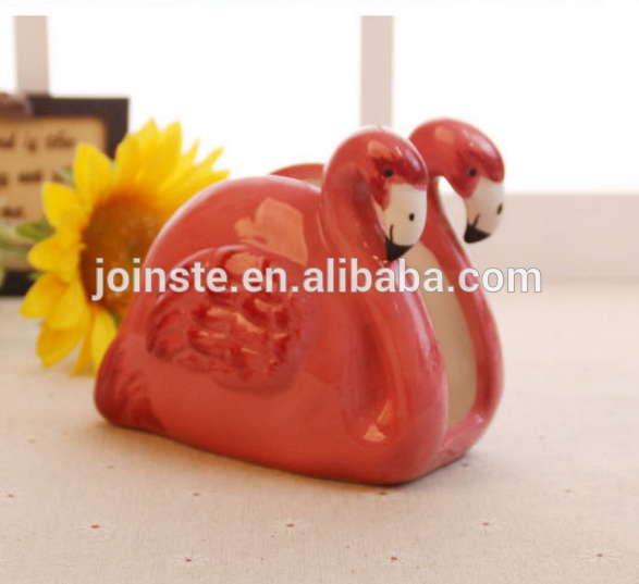 Custom red flamingo shape ceramic napkin holder home decoration restaurant decoration